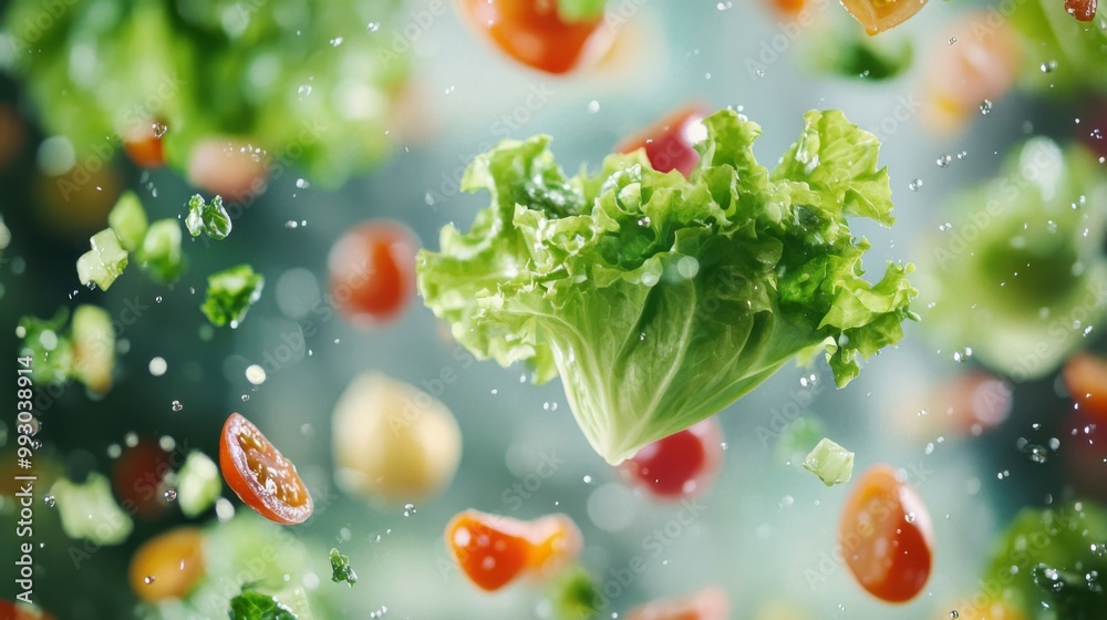 Fresh Crisp Lettuce and Colorful Vegetables in Motion Fresh Crisp Lettuce and Colorful Vegetables in Motion
