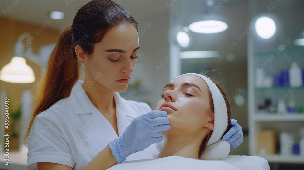 Woman with bad skin gets procedure in clinic Woman with bad skin gets procedure in clinic