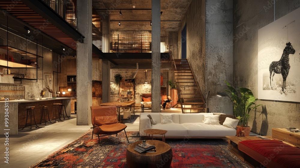 Urban loft with a chic design and vibrant street views in a bustling city center