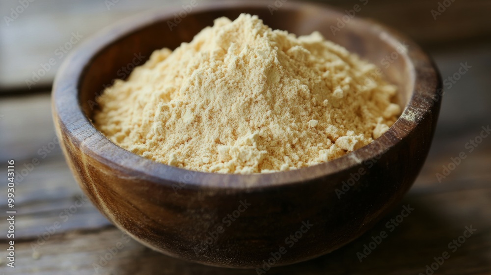 Dried Baobab Powder in Wooden Bowl Dried Baobab Powder in Wooden Bowl