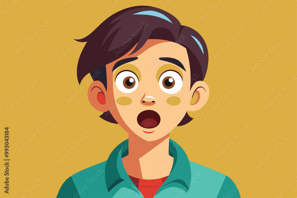 A young boy with a shocked expression exhibits surprise with wide eyes and an open mouth, Customizable Semi Flat Illustration - Pleasantly Surprising
