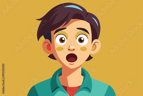 A young boy with a shocked expression exhibits surprise with wide eyes and an open mouth, Customizable Semi Flat Illustration - Pleasantly Surprising