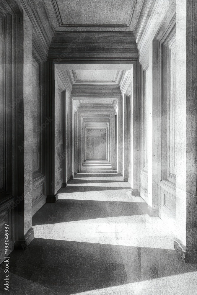Fototapeta premium Endless Hallway with Doors Leading to Nowhere