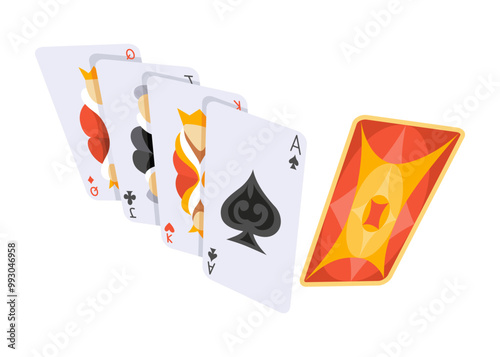 Board game, flat isometric view. Isolated colored icon. Playing cards gaming. Cartoon family table game for adults and kids for leisure and recreation. Vector illustration