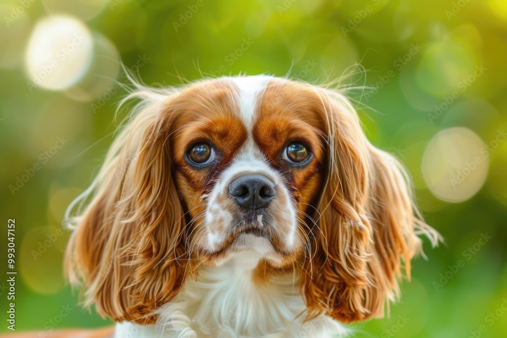 Dog Green Background. Portrait of Canine Spaniel Pet on Green Background Dog Green Background. Portrait of Canine Spaniel Pet on Green Background