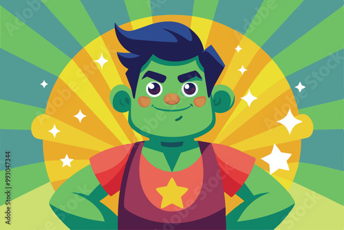 A standout illustration features a bright green superhero with a star on the chest, exuding confidence, Customizable Semi Flat Illustration with High self-esteem