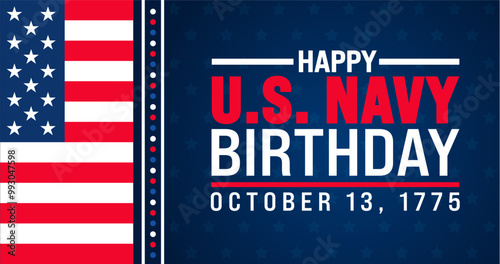 Happy U.S. Navy Birthday background or banner design template is observed every year in October. Holiday concept. Template for card, poster, placard, template. eps 10