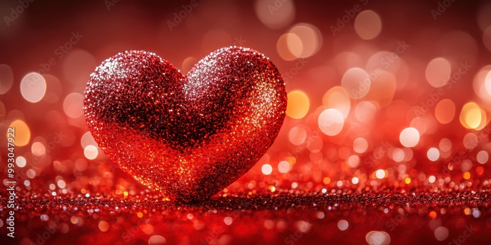 A glowing red heart radiating light, surrounded by glittering particles in a dark atmosphere. Concept: Passion and romance. A glowing red heart radiating light, surrounded by glittering particles in a dark atmosphere. Concept: Passion and romance.