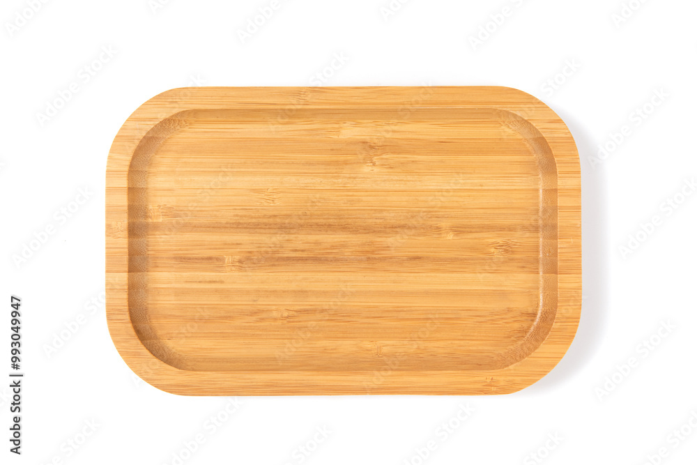 Top view of empty rectangular bamboo plate isolated on white background Top view of empty rectangular bamboo plate isolated on white background
