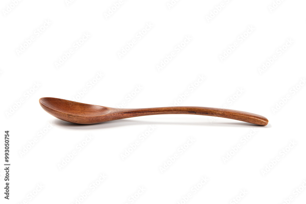 One empty wooden spoon isolated on white background.