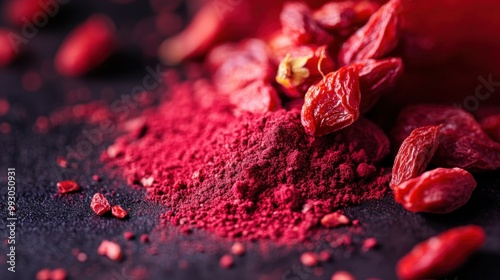 Dried Schisandra and Goji Berry Powder on Surface