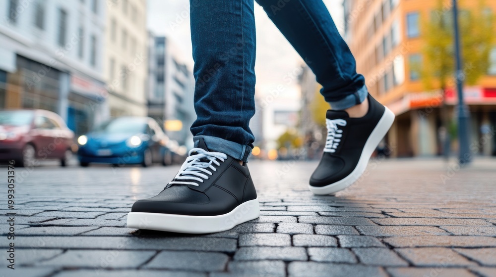 Stylish Sneakers on Urban Street in Daylight Stylish Sneakers on Urban Street in Daylight