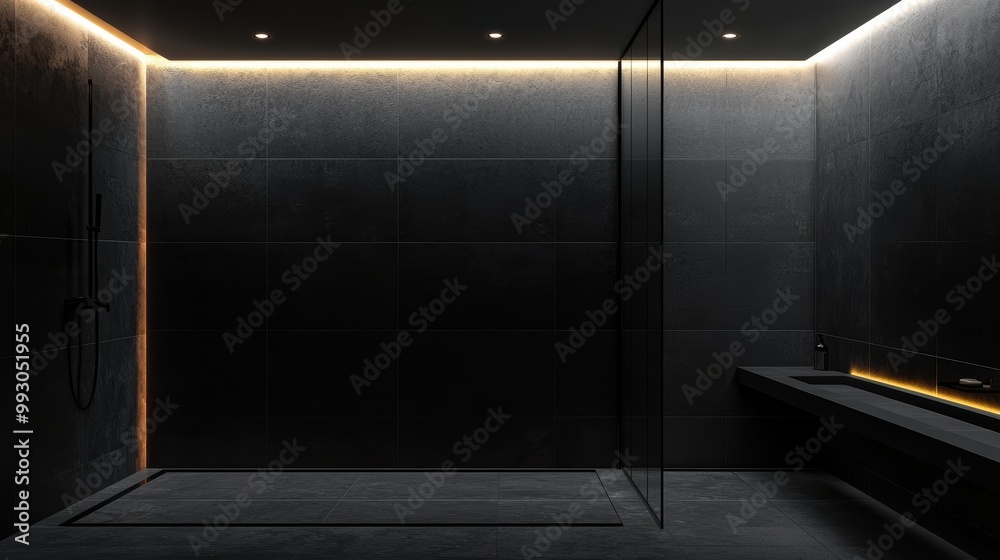 Modern Bathroom Mockup with Sleek Black Tiles Modern Bathroom Mockup with Sleek Black Tiles