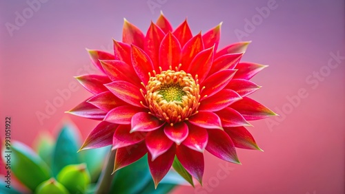 A close up macro stock photo featuring a vibrant blooming red Duchesnea indica flower set against a soft pink background, close-up, Duchesnea indica,blooming, pink background, flower photo