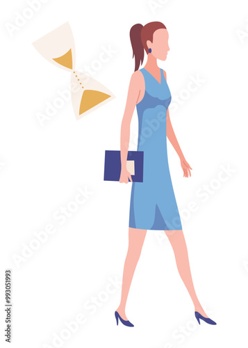 Effective time management. Efficiency work time. Freelance woman worker with productivity clock. Time management, control business time or work deadline concept, smart businesswoman