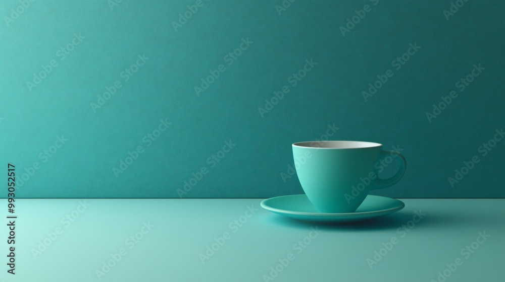 Teal cup and saucer on a teal background. Teal cup and saucer on a teal background.