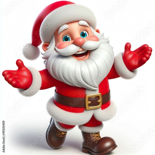 3d Cartoon Happy santa claus hyper-realistic, isolated on a white background