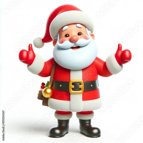 3d Cartoon Happy santa claus hyper-realistic, isolated on a white background