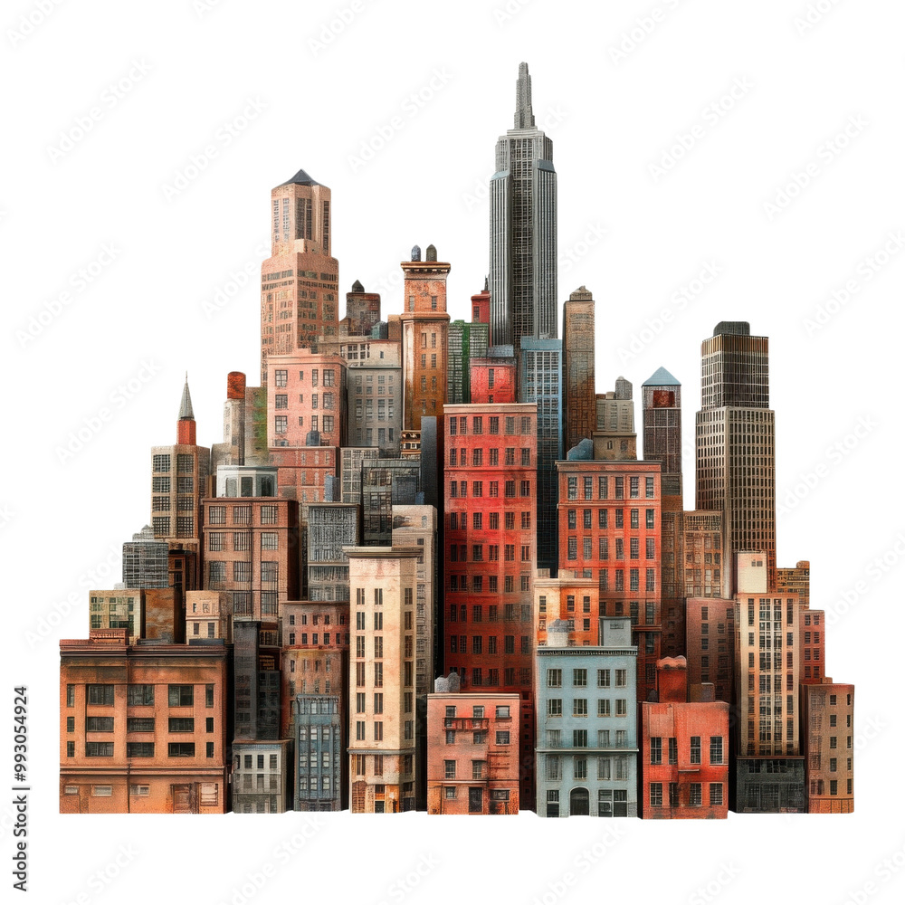 Colorful abstract city skyline model design transparent background
