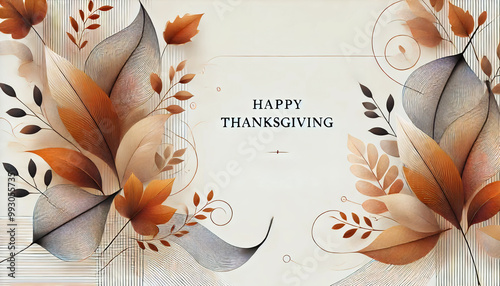 Elegant Thanksgiving-themed banner with stylized autumn leaves in warm tones, evoking a sense of gratitude and celebration