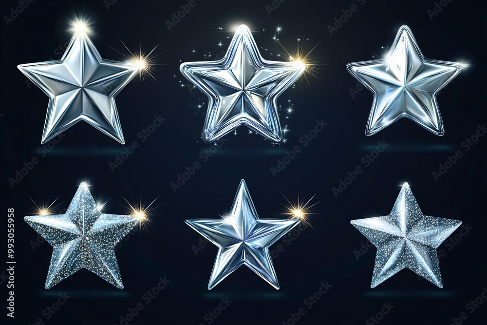 white sparkling star collection on dark background. white sparkling star collection on dark background.