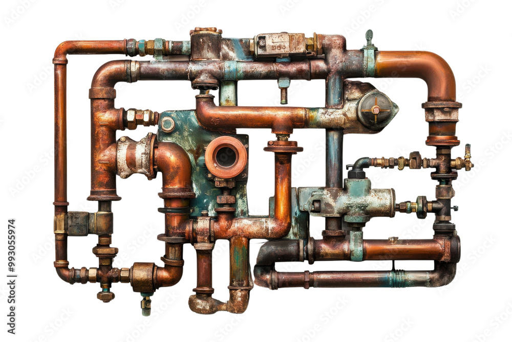 Naklejka premium Copper plumbing pipes and fittings on white background transparent background