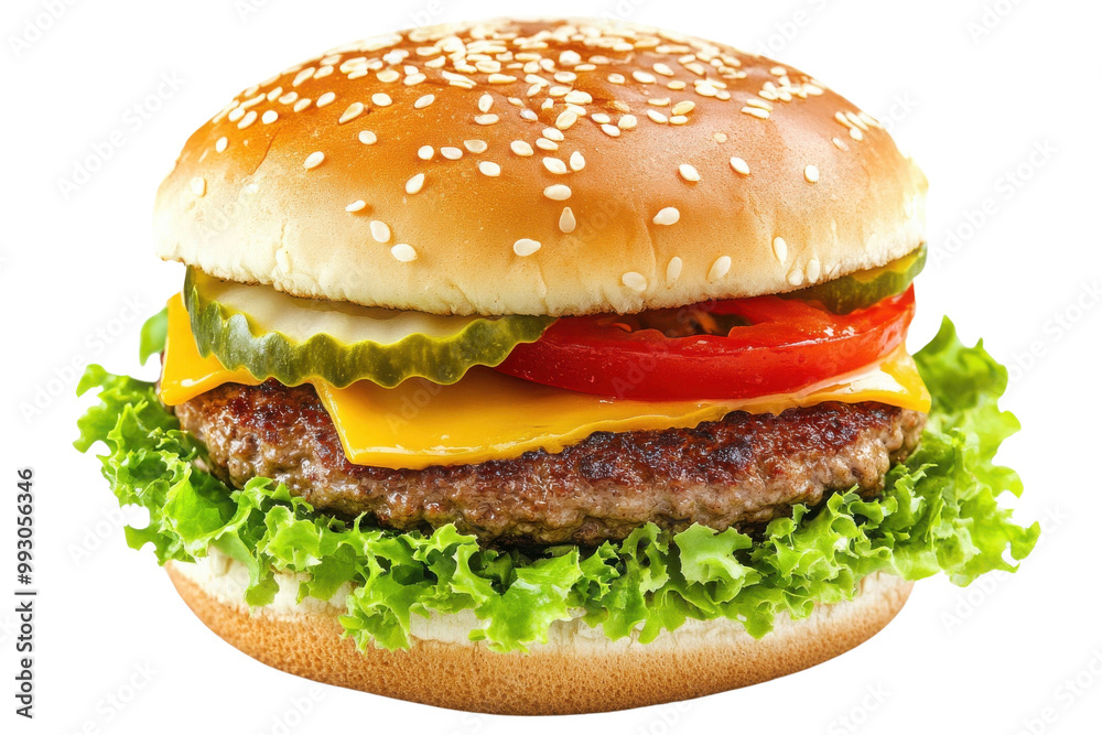 Delicious cheeseburger with fresh toppings transparent background Delicious cheeseburger with fresh toppings transparent background