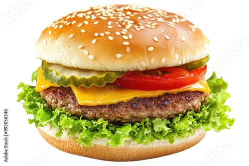 Delicious cheeseburger with fresh toppings transparent background