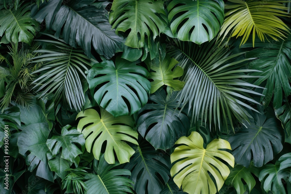 Naklejka premium Varied plant life. Tropical greenery crafted as wall art. Seamless patterns for interior decoration printing