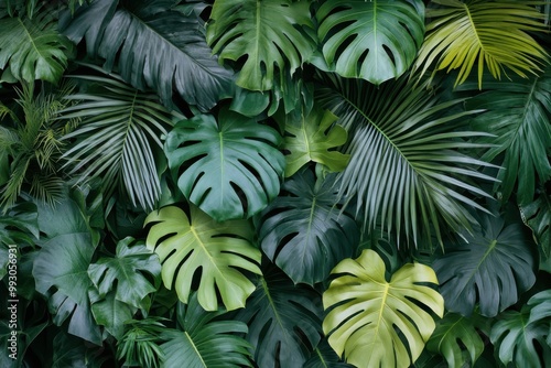 Varied plant life. Tropical greenery crafted as wall art. Seamless patterns for interior decoration printing