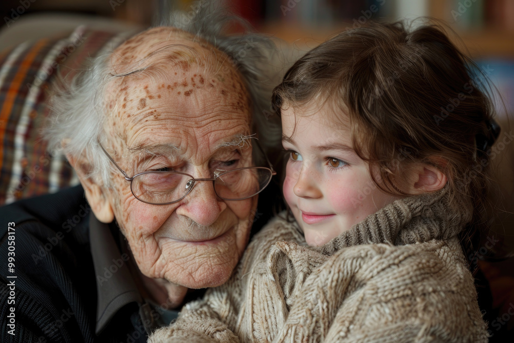 Warm Bond Between Elderly Grandfather and Young Granddaughter