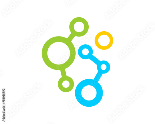 Circuit tech in blue green and yellow vector icon logo