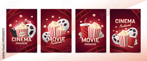 Collection of cinema cards in realistic style
