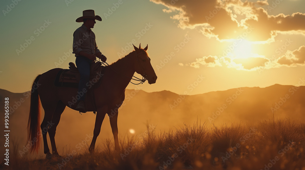 Majestic Cowboy Silhouettes at Sunset: Epic Western Horseback Riding Photography in Golden Light