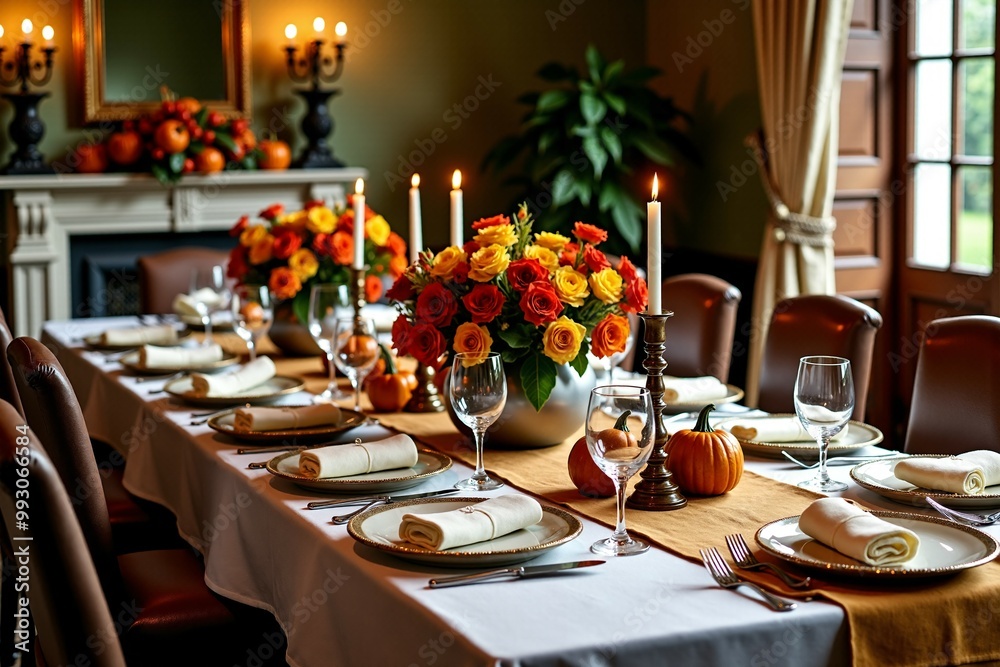 A beautifully set table for Thanksgiving dinner with all the trimmings A beautifully set table for Thanksgiving dinner with all the trimmings