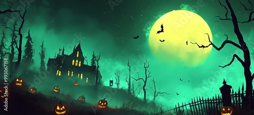 Haunted House  Halloween Night  Spooky Trees  Jack O  Lantern