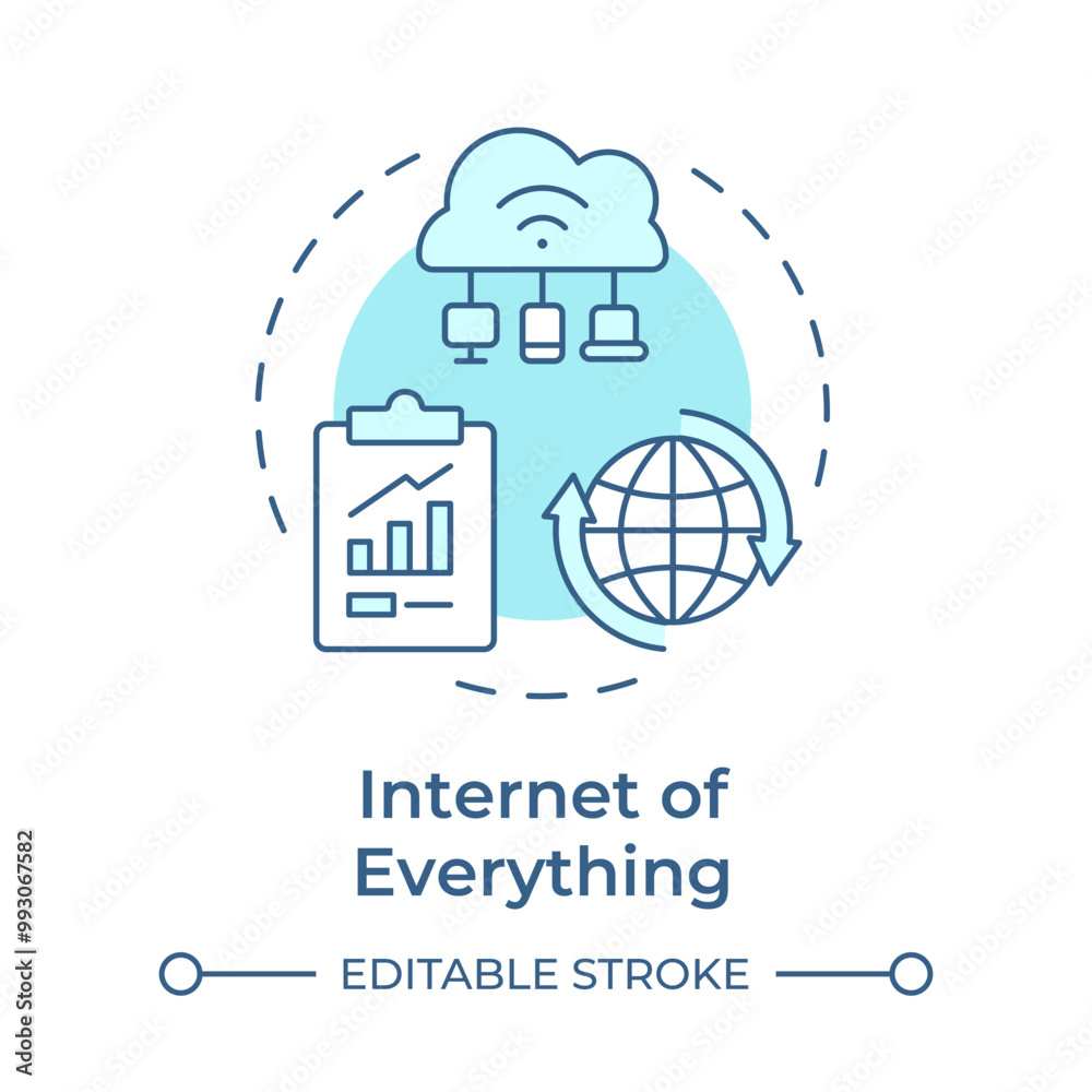 Internet of everything soft blue concept icon. Industry 5.0 technology. Cloud computing. Data analytics. Round shape line illustration. Abstract idea. Graphic design. Easy to use in article Internet of everything soft blue concept icon. Industry 5.0 technology. Cloud computing. Data analytics. Round shape line illustration. Abstract idea. Graphic design. Easy to use in article