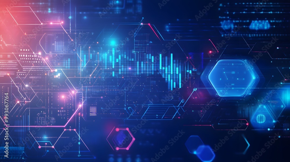Abstract digital network with hexagonal structures and glowing lines Abstract digital network with hexagonal structures and glowing lines