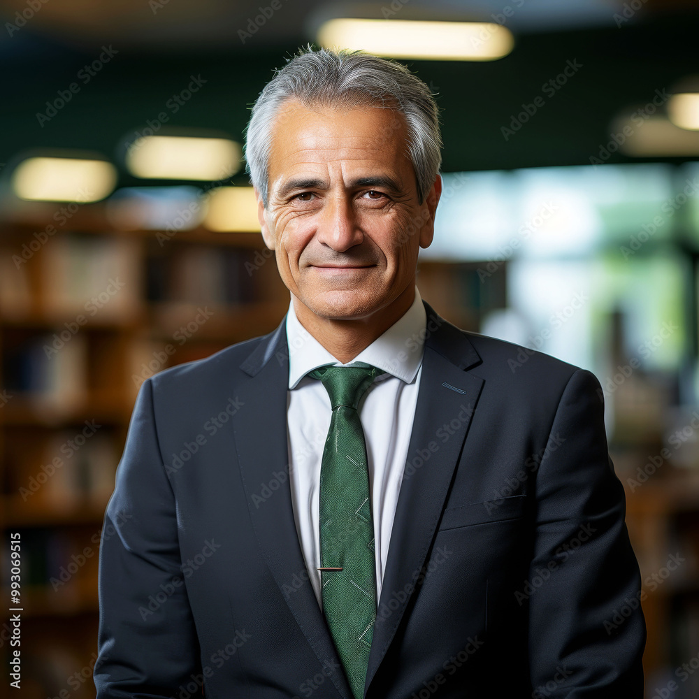 Naklejka premium Confident senior businessman smiling in a professional office setting