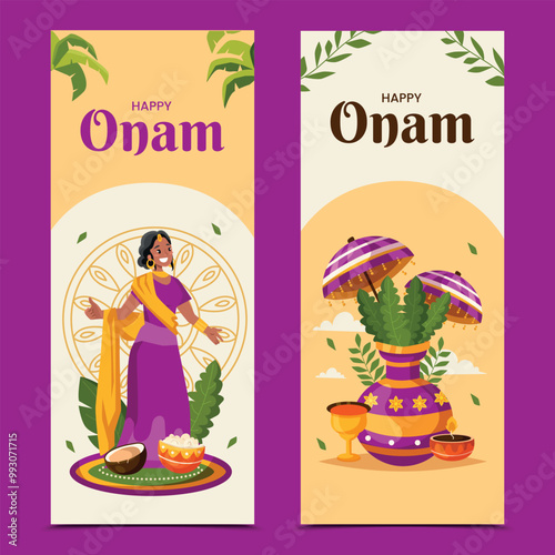 Hand drawn flat happy onum vertical banner templates
