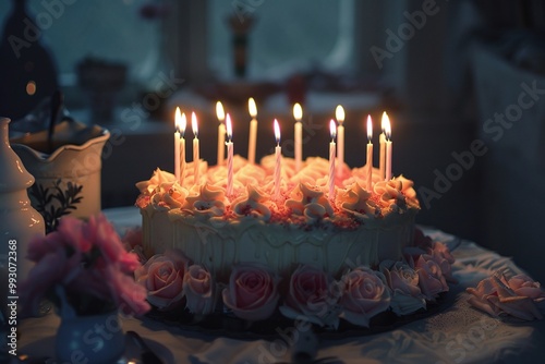 ai generative birthday cake with lots of candles