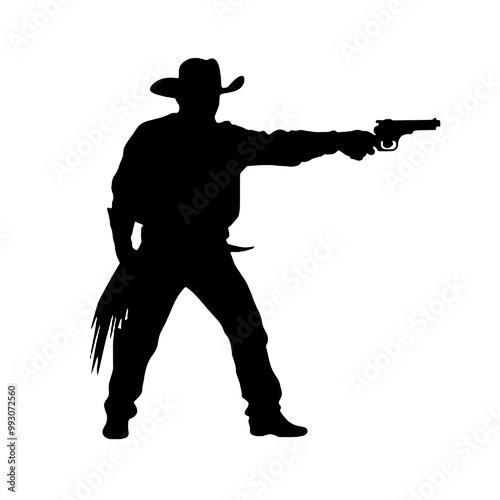 Silhouette Cowboy in Gun Fight