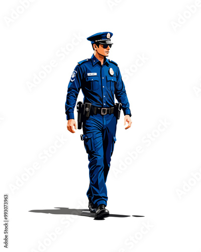 Detailed flat vector people and illustration, man with police outfit