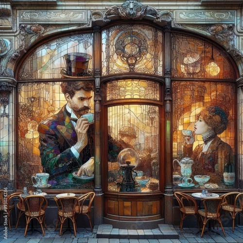 Enchanted Parisian Cafe: A Stained Glass Dream with Generative AI.