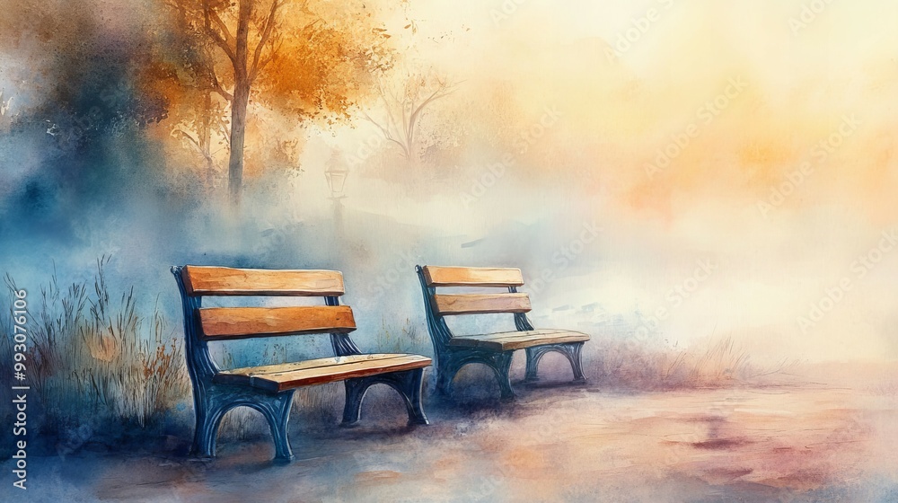 Calm cityscape bench view with in a serene park during a clear day new beautiful stock image illustration AI Calm cityscape bench view with in a serene park during a clear day new beautiful stock image illustration AI