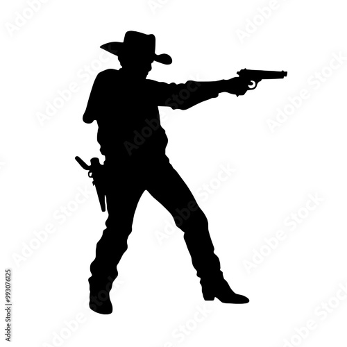 Cartoon cowboy with a gun  silhouette vector illustration transparent background