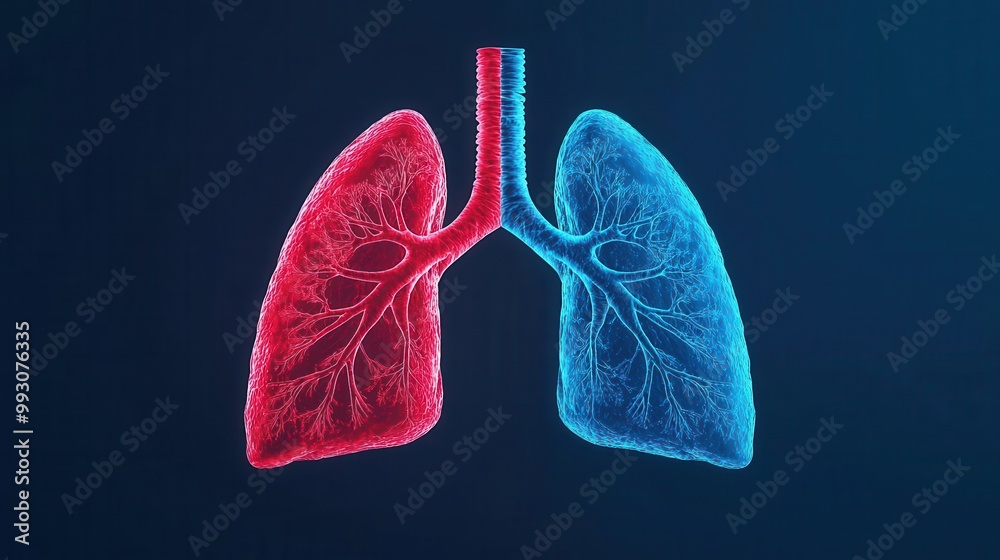 Illustration of lungs with broken alveoli structure, lung cancer, respiratory disease Illustration of lungs with broken alveoli structure, lung cancer, respiratory disease