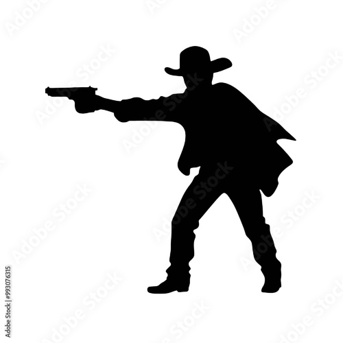 Cowboy Holding a gun - silhouette vector illustration transparent background