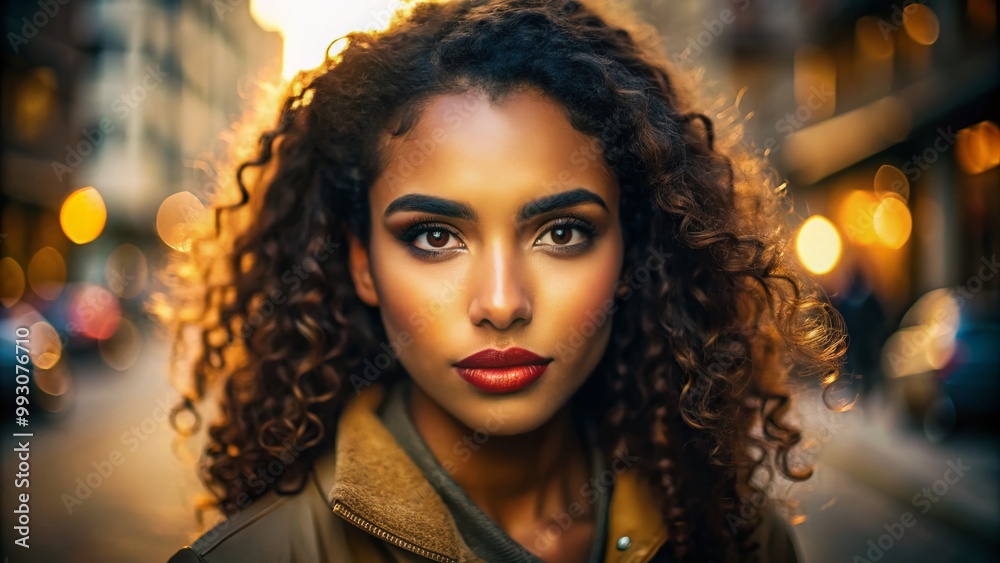 Fototapeta premium Elegant portrait of a light brown skin female showcasing natural beauty and confident expression