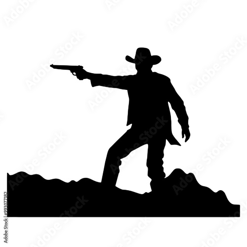 Cowboy Holding a gun - silhouette vector illustration transparent background